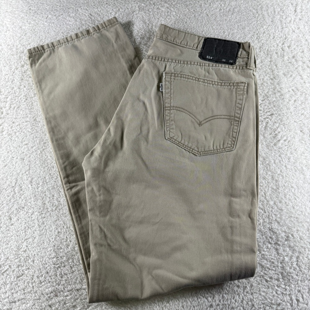 Levis 514 Pants Mens 36x34 Khaki Straight Chino Tan Red Tab School 5 Pockets